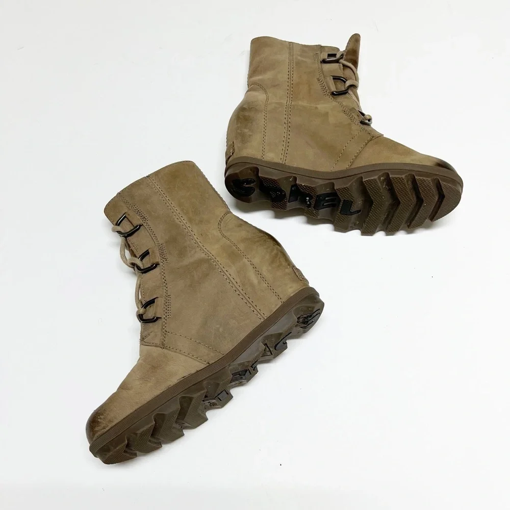 Sorel Womens Ash Brown Tan Joan of Arctic Wedge II Lace Up Leather Boot Sz 8.5